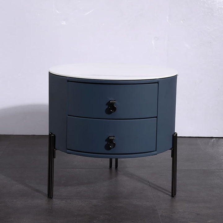 Contemporary Sintered Stone Top Metal Legs Nightstand - 2 Drawers Bedside Cabinet For Bedroom