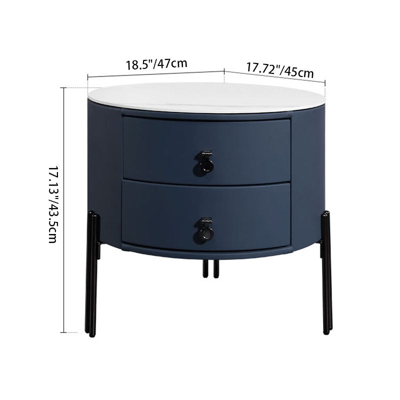 Contemporary Sintered Stone Top Metal Legs Nightstand - 2 Drawers Bedside Cabinet For Bedroom