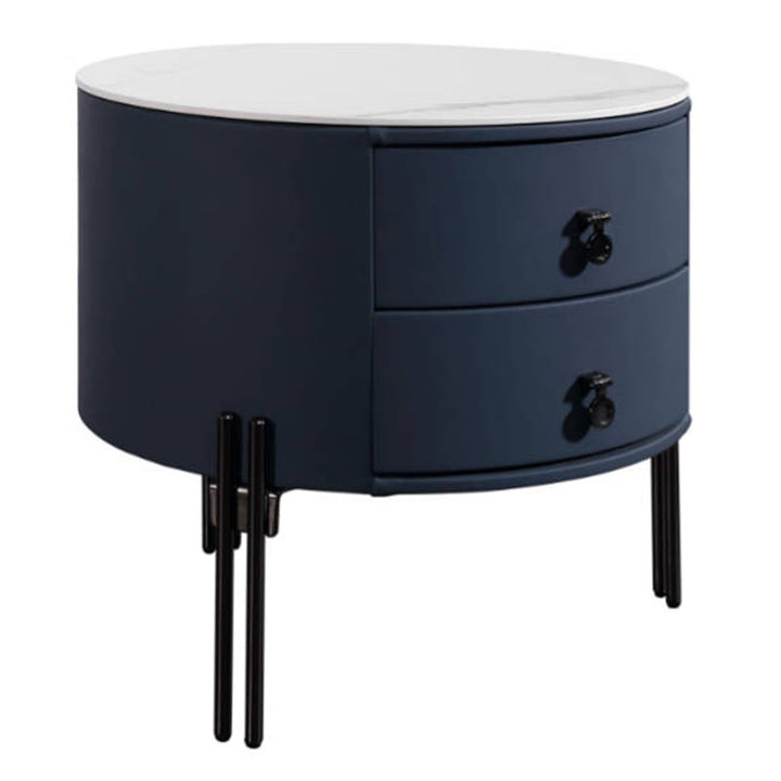 Contemporary Sintered Stone Top Metal Legs Nightstand - 2 Drawers Bedside Cabinet For Bedroom