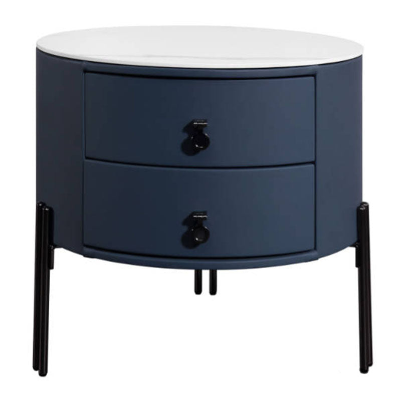 Contemporary Sintered Stone Top Metal Legs Nightstand - 2 Drawers Bedside Cabinet For Bedroom