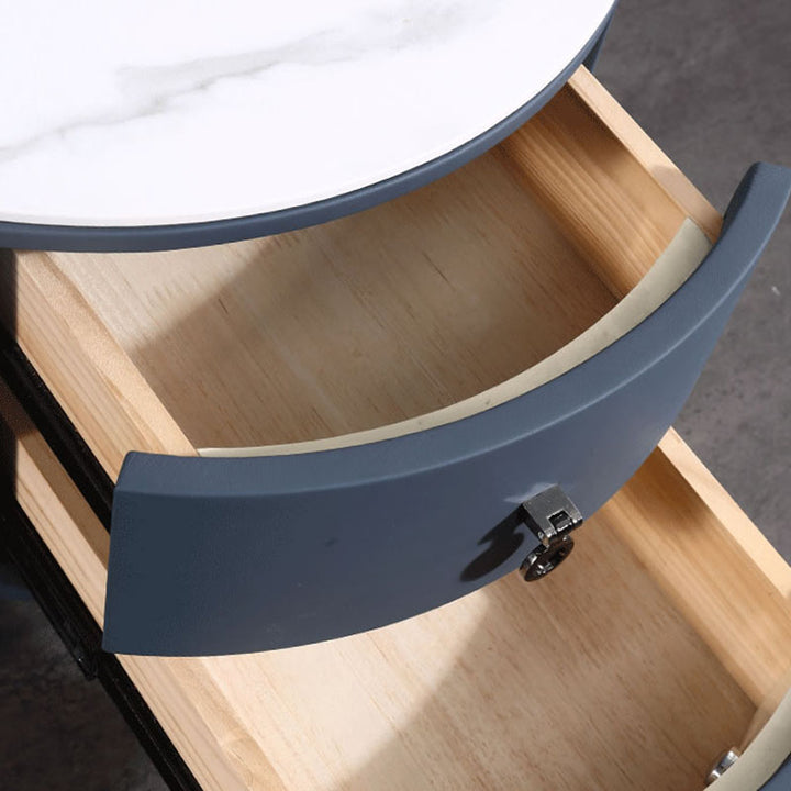 Contemporary Sintered Stone Top Metal Legs Nightstand - 2 Drawers Bedside Cabinet For Bedroom