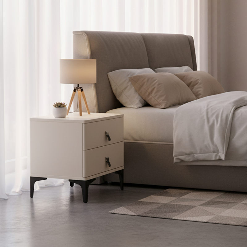 Modern Minimalist Elegant 2 Drawers Nightstand - Soft Rounded Edges Bedside Table For Bedroom