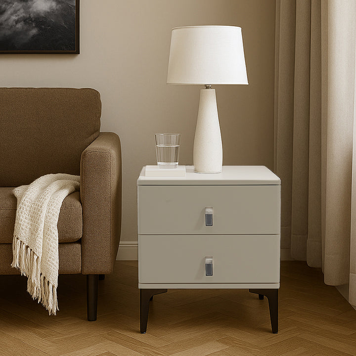 Moderner minimalistischer eleganter Nachttisch mit 2 Schubladen - Nachttisch mit weichen abgerundeten Kanten für das Schlafzimmer 