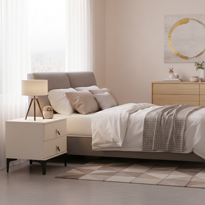 Modern Minimalist Elegant 2 Drawers Nightstand - Soft Rounded Edges Bedside Table For Bedroom