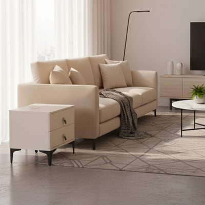 Modern Minimalist Elegant 2 Drawers Nightstand - Soft Rounded Edges Bedside Table For Bedroom