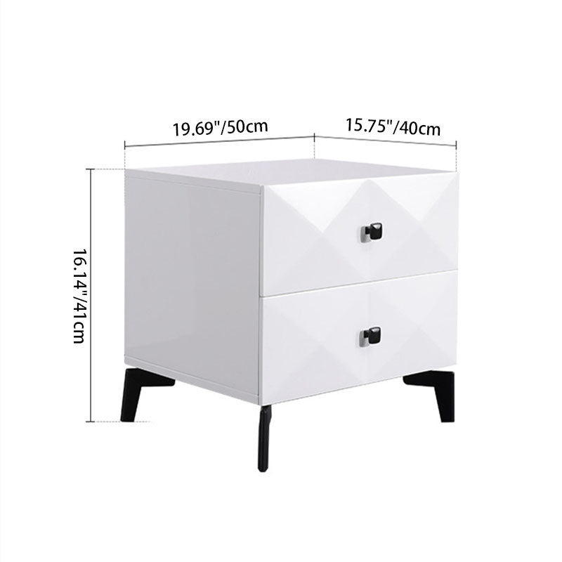 Modern Minimalist High-Gloss Veneer 2 Drawers Nightstand - Diamond Texture Bedside Table For Bedroom