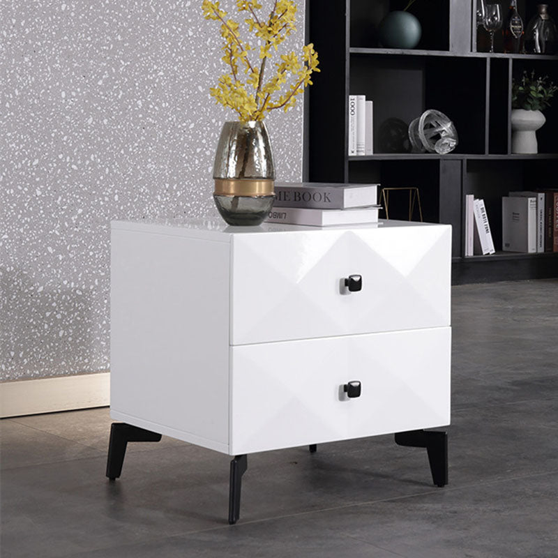 Table de chevet à 2 tiroirs en placage moderne minimaliste brillant – table de nuit à texture diamant pour chambre à coucher 