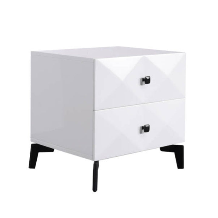 Table de chevet à 2 tiroirs en placage moderne minimaliste brillant – table de nuit à texture diamant pour chambre à coucher 