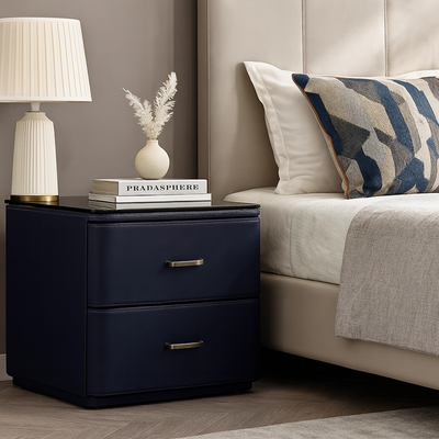 Traditional French Classic 2 Drawers Nightstand - Rounded Corners Bedside Table For Bedroom