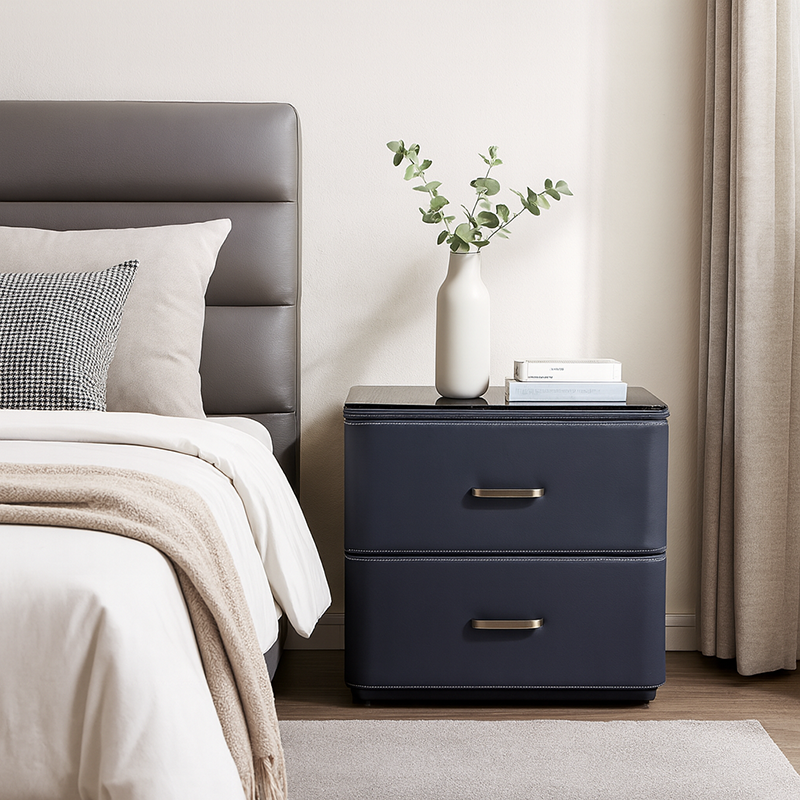 Traditional French Classic 2 Drawers Nightstand - Rounded Corners Bedside Table For Bedroom