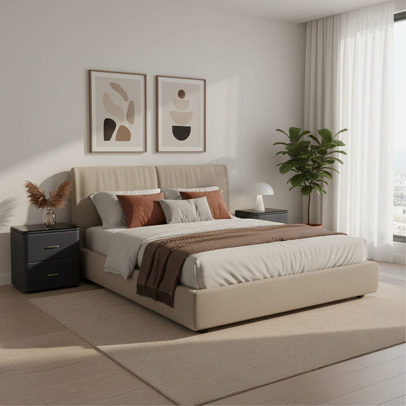 Traditional French Classic 2 Drawers Nightstand - Rounded Corners Bedside Table For Bedroom