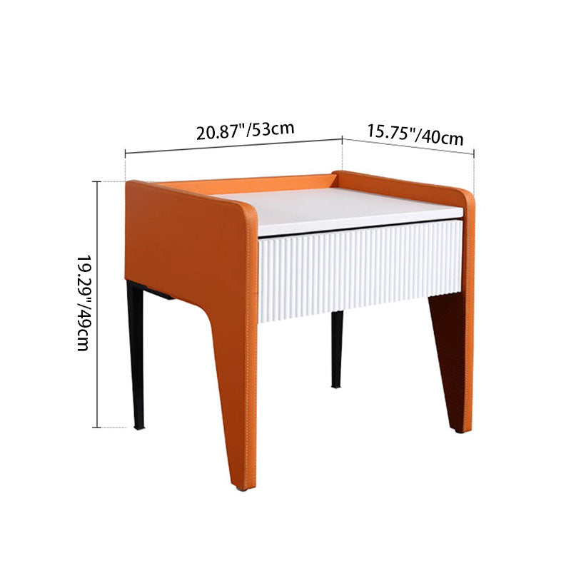 Table de chevet à 1 tiroir avec rainure verticale traditionnelle française - table de chevet carrée cannelée pour chambre à coucher 