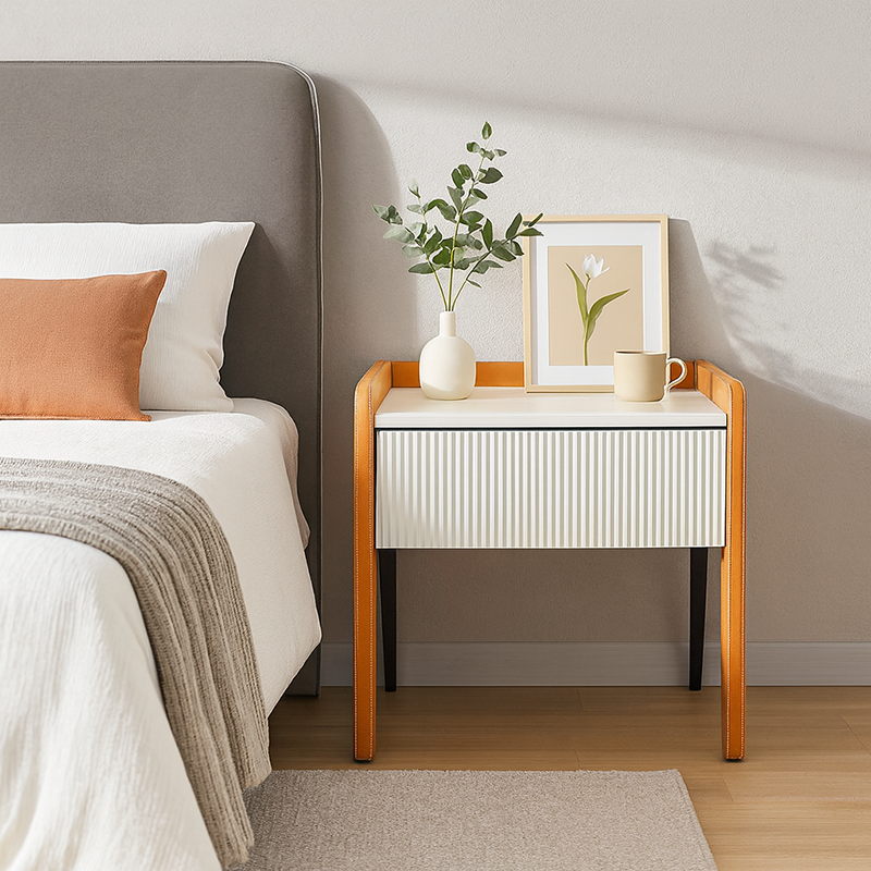 Traditional French Vertical Groove 1 Drawer Nightstand - Ribbed Square Bedside Table For Bedroom