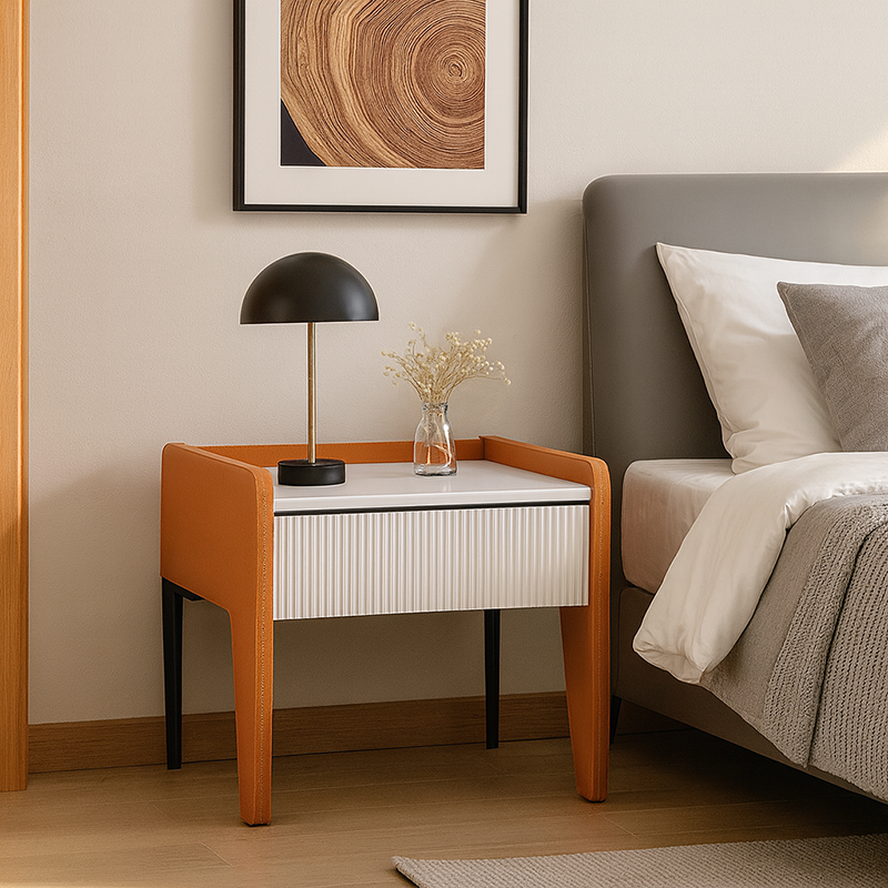 Table de chevet à 1 tiroir avec rainure verticale traditionnelle française - table de chevet carrée cannelée pour chambre à coucher 