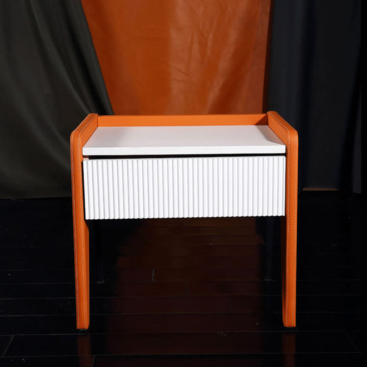 Table de chevet à 1 tiroir avec rainure verticale traditionnelle française - table de chevet carrée cannelée pour chambre à coucher 