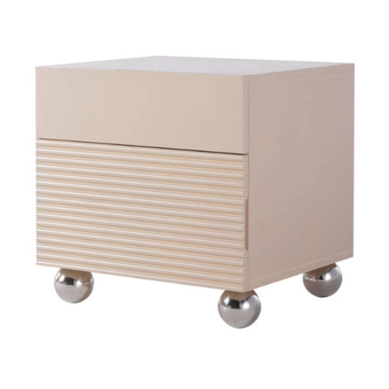 Modern Minimalist Polished Metal Legs Bedside Table - Ribbed 2 Drawer Nightstand For Bedroom
