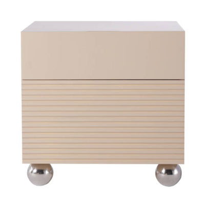 Modern Minimalist Polished Metal Legs Bedside Table - Ribbed 2 Drawer Nightstand For Bedroom