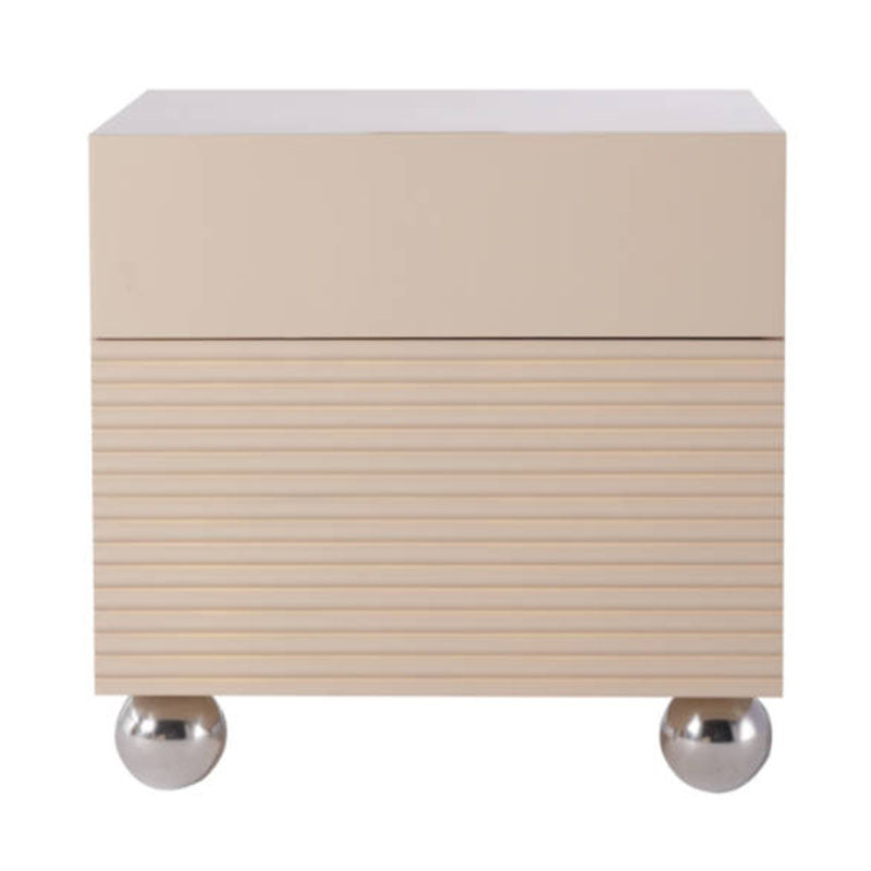 Modern Minimalist Polished Metal Legs Bedside Table - Ribbed 2 Drawer Nightstand For Bedroom