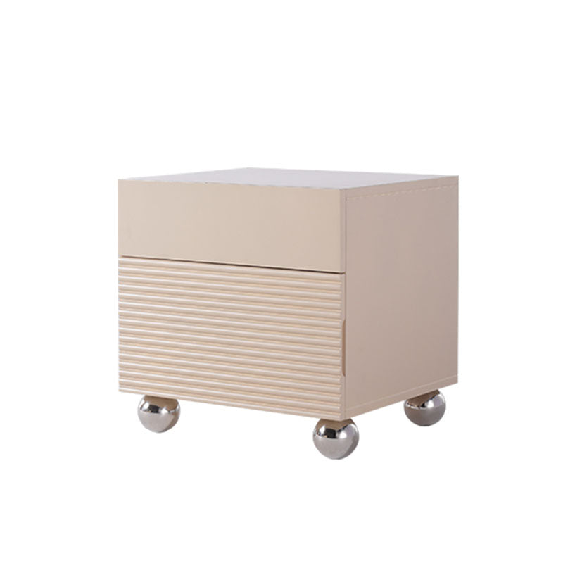 Modern Minimalist Polished Metal Legs Bedside Table - Ribbed 2 Drawer Nightstand For Bedroom