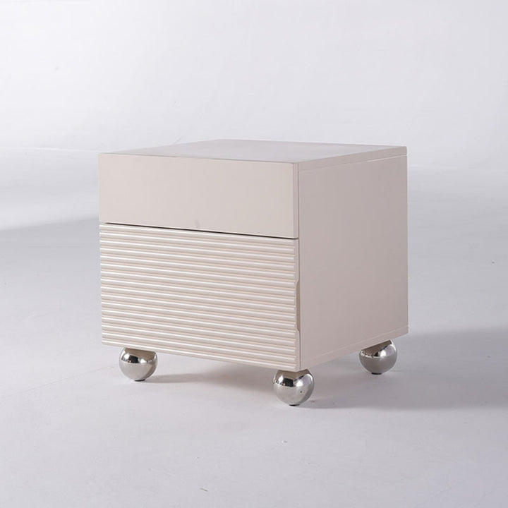 Modern Minimalist Polished Metal Legs Bedside Table - Ribbed 2 Drawer Nightstand For Bedroom