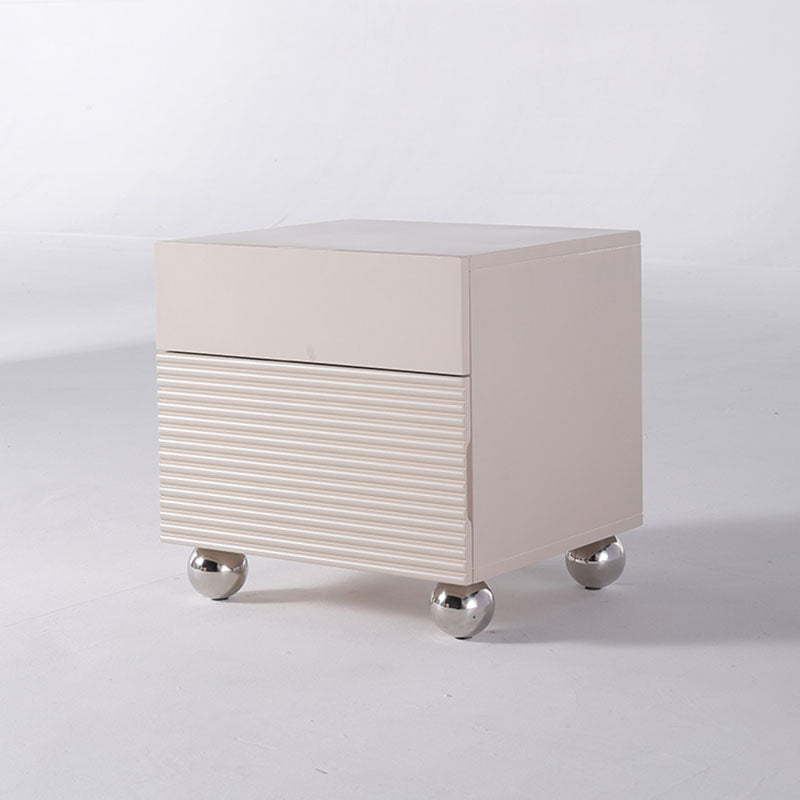 Modern Minimalist Polished Metal Legs Bedside Table - Ribbed 2 Drawer Nightstand For Bedroom