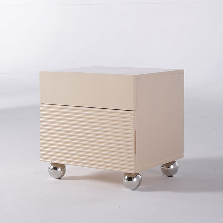 Modern Minimalist Polished Metal Legs Bedside Table - Ribbed 2 Drawer Nightstand For Bedroom