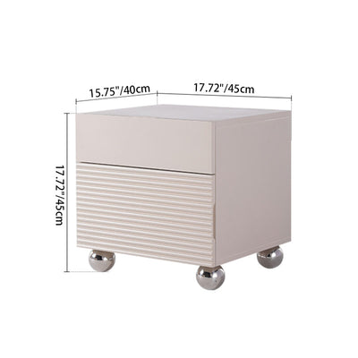 Modern Minimalist Polished Metal Legs Bedside Table - Ribbed 2 Drawer Nightstand For Bedroom