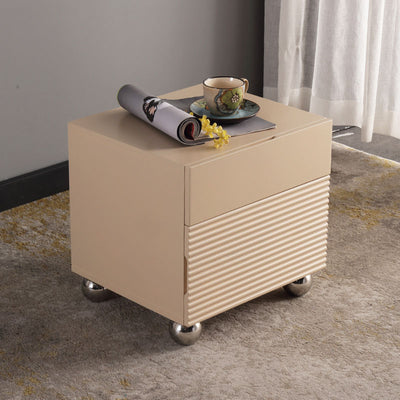 Modern Minimalist Polished Metal Legs Bedside Table - Ribbed 2 Drawer Nightstand For Bedroom