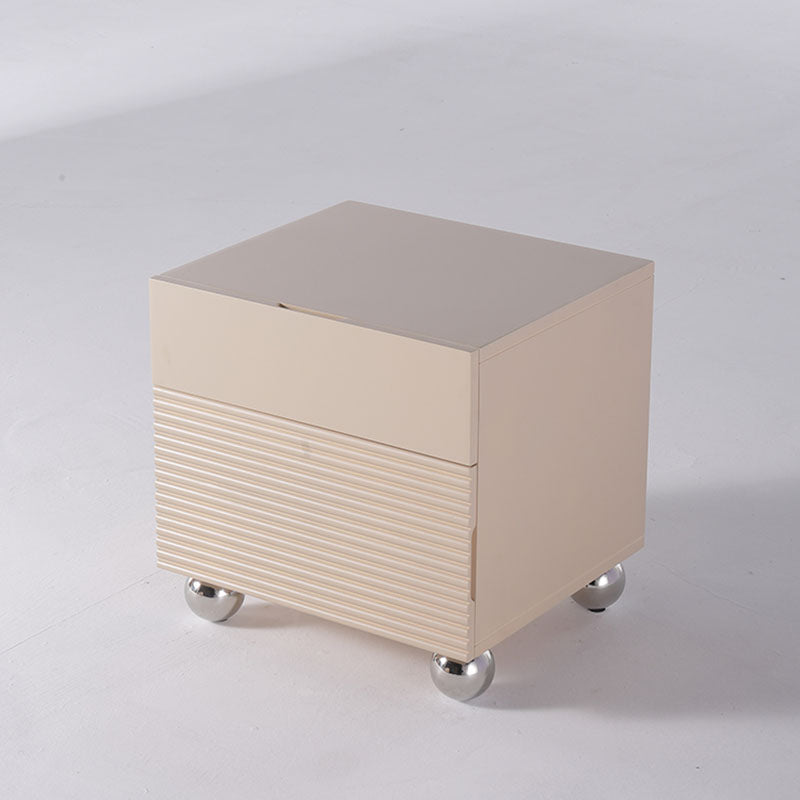 Modern Minimalist Polished Metal Legs Bedside Table - Ribbed 2 Drawer Nightstand For Bedroom