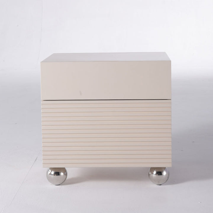 Modern Minimalist Polished Metal Legs Bedside Table - Ribbed 2 Drawer Nightstand For Bedroom