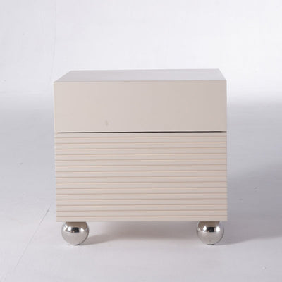 Modern Minimalist Polished Metal Legs Bedside Table - Ribbed 2 Drawer Nightstand For Bedroom