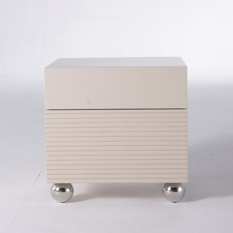 Modern Minimalist Polished Metal Legs Bedside Table - Ribbed 2 Drawer Nightstand For Bedroom
