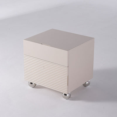 Modern Minimalist Polished Metal Legs Bedside Table - Ribbed 2 Drawer Nightstand For Bedroom