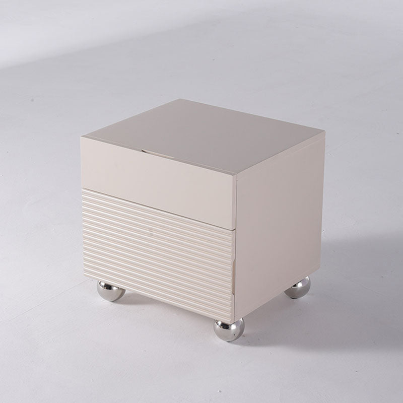 Modern Minimalist Polished Metal Legs Bedside Table - Ribbed 2 Drawer Nightstand For Bedroom
