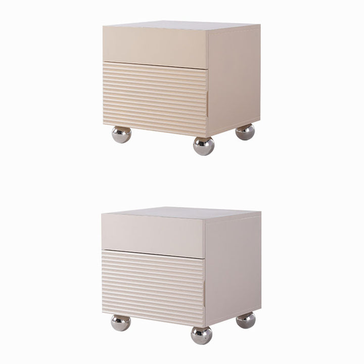 Modern Minimalist Polished Metal Legs Bedside Table - Ribbed 2 Drawer Nightstand For Bedroom