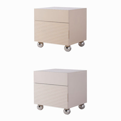 Modern Minimalist Polished Metal Legs Bedside Table - Ribbed 2 Drawer Nightstand For Bedroom