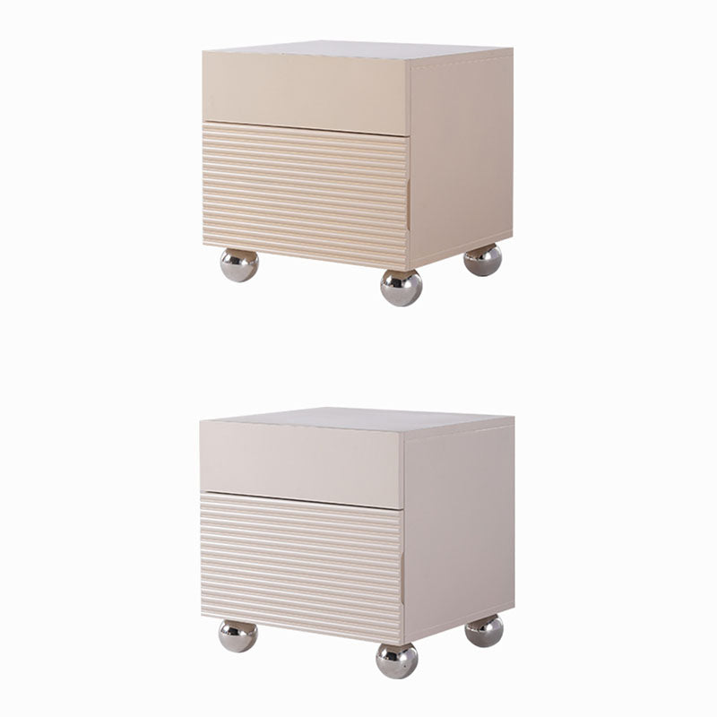 Modern Minimalist Polished Metal Legs Bedside Table - Ribbed 2 Drawer Nightstand For Bedroom