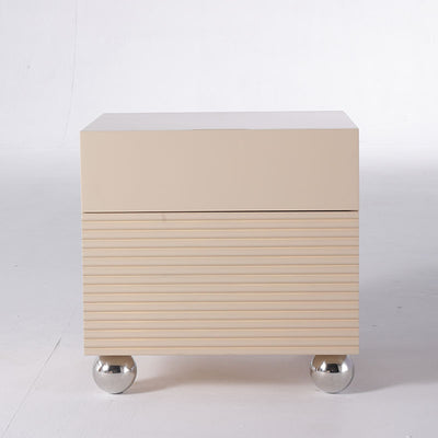 Modern Minimalist Polished Metal Legs Bedside Table - Ribbed 2 Drawer Nightstand For Bedroom
