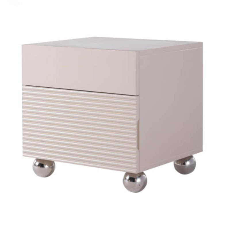 Modern Minimalist Polished Metal Legs Bedside Table - Ribbed 2 Drawer Nightstand For Bedroom