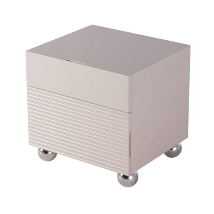 Modern Minimalist Polished Metal Legs Bedside Table - Ribbed 2 Drawer Nightstand For Bedroom