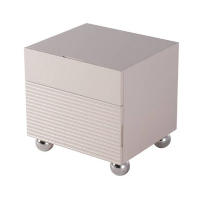 Modern Minimalist Polished Metal Legs Bedside Table - Ribbed 2 Drawer Nightstand For Bedroom