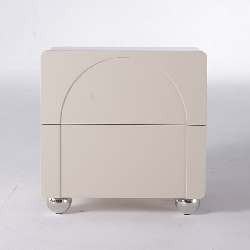 Contemporary Creative 2 Drawers Nightstand - Curved Front Stainless Steel Ball Legs Bedside Table For Bedroom