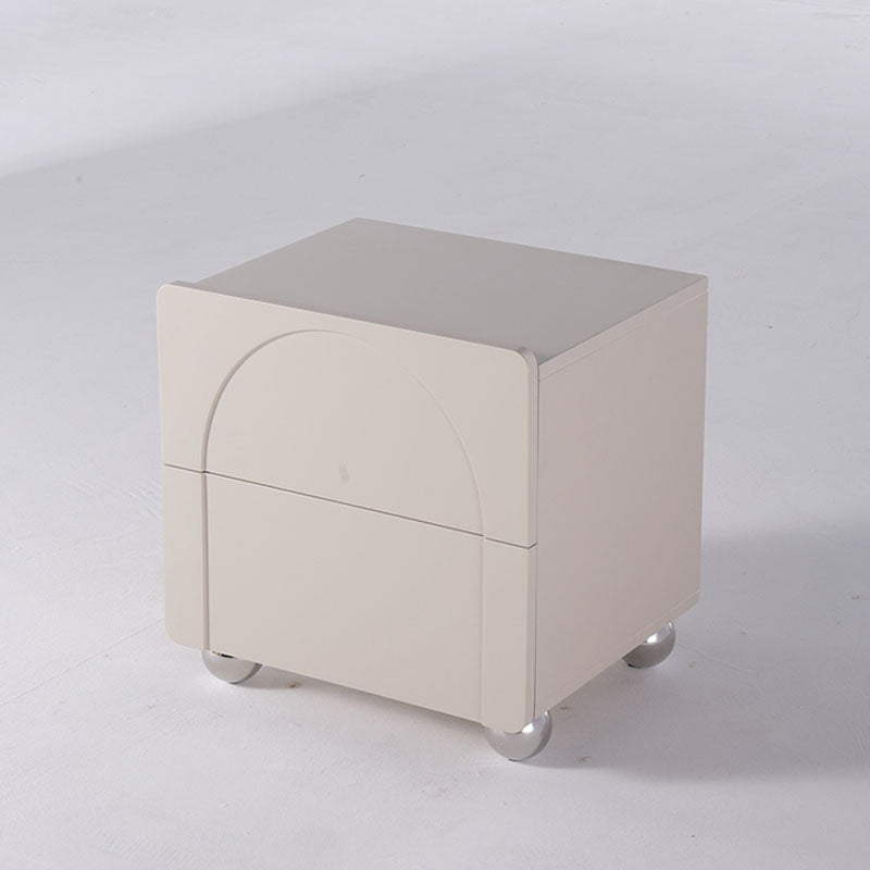 Contemporary Creative 2 Drawers Nightstand - Curved Front Stainless Steel Ball Legs Bedside Table For Bedroom
