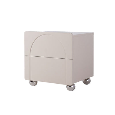 Contemporary Creative 2 Drawers Nightstand - Curved Front Stainless Steel Ball Legs Bedside Table For Bedroom