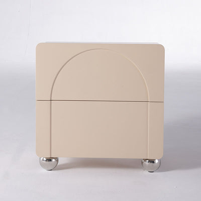 Contemporary Creative 2 Drawers Nightstand - Curved Front Stainless Steel Ball Legs Bedside Table For Bedroom