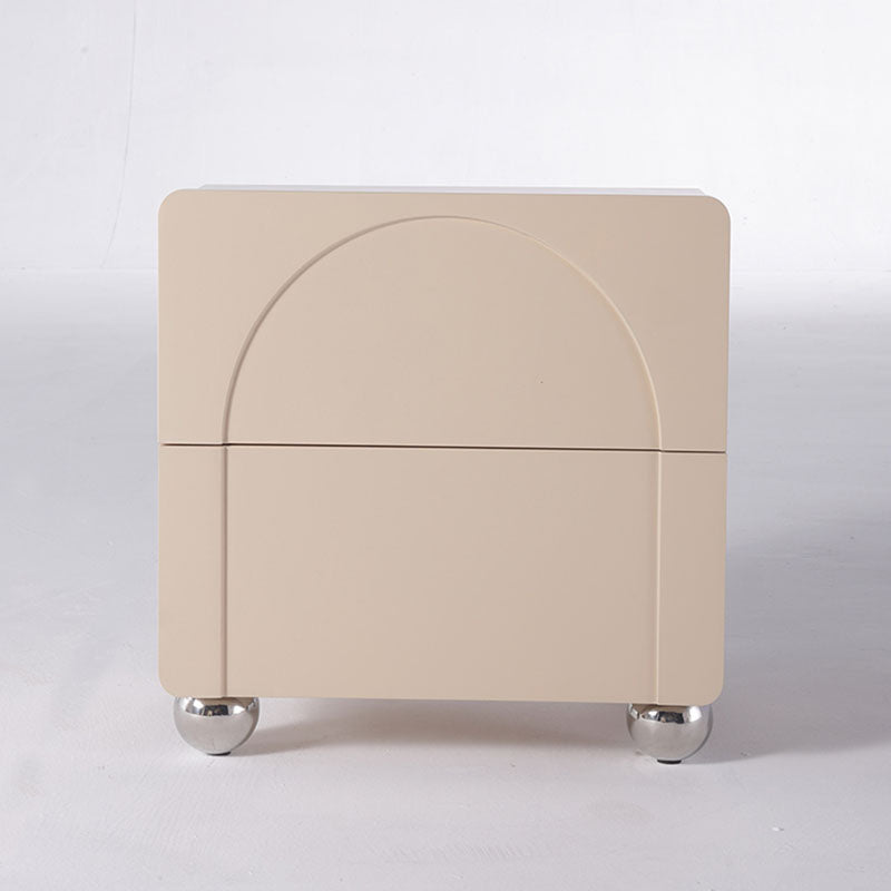 Contemporary Creative 2 Drawers Nightstand - Curved Front Stainless Steel Ball Legs Bedside Table For Bedroom