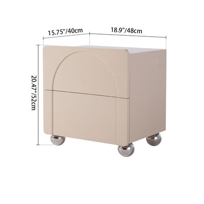 Contemporary Creative 2 Drawers Nightstand - Curved Front Stainless Steel Ball Legs Bedside Table For Bedroom