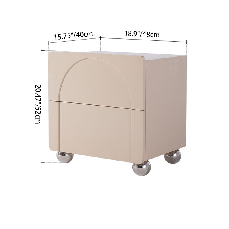 Contemporary Creative 2 Drawers Nightstand - Curved Front Stainless Steel Ball Legs Bedside Table For Bedroom