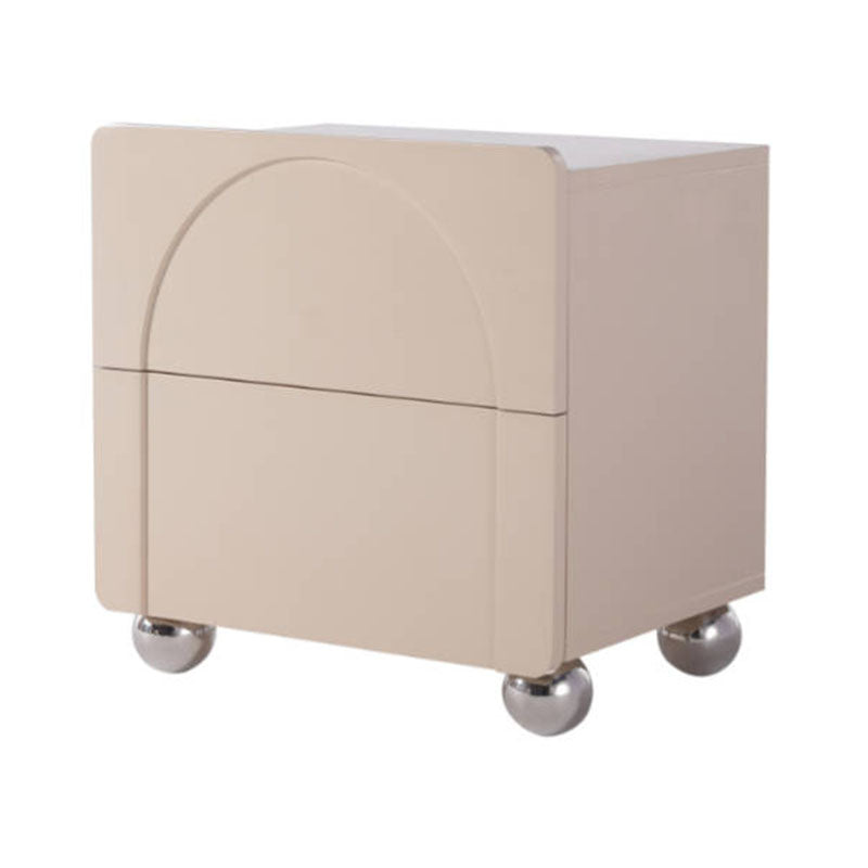 Contemporary Creative 2 Drawers Nightstand - Curved Front Stainless Steel Ball Legs Bedside Table For Bedroom