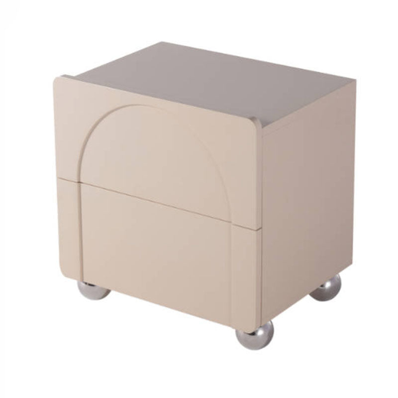 Contemporary Creative 2 Drawers Nightstand - Curved Front Stainless Steel Ball Legs Bedside Table For Bedroom